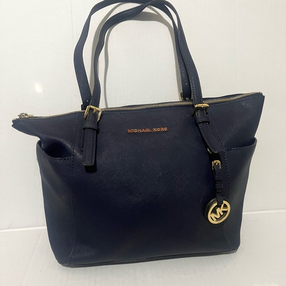 Michael Kors Dark Blue Tote with Gold Accents - Picture 1 of 10